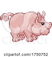 Poster, Art Print Of Pig Pixel Art Animal Retro Video Game Cartoon