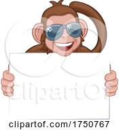 Monkey Sunglasses Cartoon Animal Holding Sign