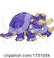 Poster, Art Print Of Triceratops Pixel Art Dinosaur Video Game Cartoon