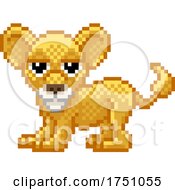 Poster, Art Print Of Lion Cub Pixel Art Retro Video Game Cartoon Mascot