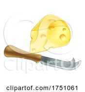 Poster, Art Print Of Swiss Cheese And Knife Cartoon Illustration