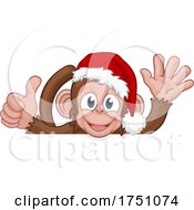Christmas Monkey Cartoon Character In Santa Hat