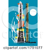 Poster, Art Print Of Woodcut Style Soviet Rocket