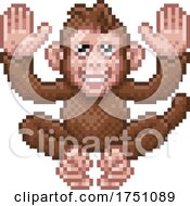 Poster, Art Print Of Monkey Pixel Art Safari Animal Video Game Cartoon