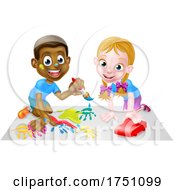 Poster, Art Print Of Children Playing With Paints And Car