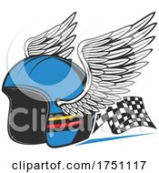 Poster, Art Print Of Motorcycle Helmet With Wings And Racing Flag