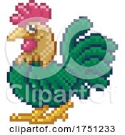 Poster, Art Print Of Chicken Cockerel Pixel Art Video Game Cartoon