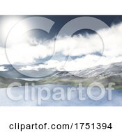 3D Mountain And Lake Landscape With Low Clouds