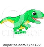 Poster, Art Print Of T Rex Pixel Art Dinosaur Video Game Cartoon