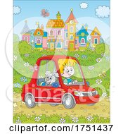 Poster, Art Print Of Dog And Boy Riding In A Toy Car