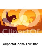 Poster, Art Print Of Silhouetted Horseback Chief Against A Desert Sunset