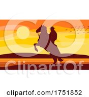 Poster, Art Print Of Silhouetted Horseback Cowboy Against A Sunset