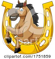 Poster, Art Print Of Horse Mascot In A Horseshoe