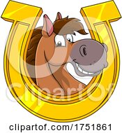 Horse Mascot In A Horseshoe by Hit Toon