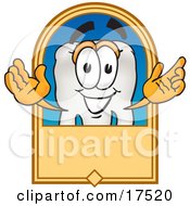 Poster, Art Print Of Tooth Mascot Cartoon Character On A Blank Tan Label