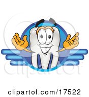 Poster, Art Print Of Tooth Mascot Cartoon Character On A Blue Logo
