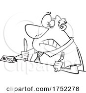 Poster, Art Print Of Cartoon Black And White Angry Hungry Boss Waiting For Lunch