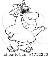 Cartoon Black And White Chubby Guy On A Beach