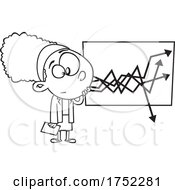 Cartoon Black And White Business Woman Looking At A Dropping Chart by toonaday