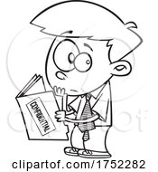 Cartoon Black And White Boy Reading A Confidential File
