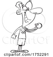 Cartoon Black And White Athlete With A Medal