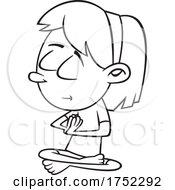 Cartoon Black And White Girl Meditating by toonaday
