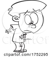 Poster, Art Print Of Cartoon Black And White Boy With A Growling Stomach