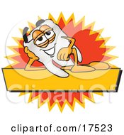 Clipart Picture Of A Tooth Mascot Cartoon Character Reclining On A Yellow And Orange Business Label