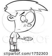 Poster, Art Print Of Cartoon Black And White Boy With A Scant Meal
