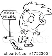 Poster, Art Print Of Cartoon Black And White Boy Starting A Long Walk Or Journey