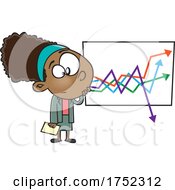 Cartoon Business Woman Looking At A Dropping Chart
