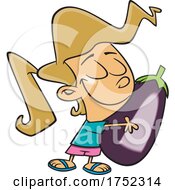 Poster, Art Print Of Cartoon Girl Hugging An Eggplant