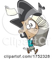 Cartoon Stressed Girl Or Woman Carrying A Stack Of Papers