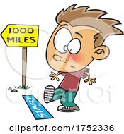 Cartoon Boy Starting A Long Walk Or Journey by toonaday