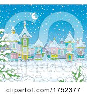 Poster, Art Print Of Village On A Snowy Night