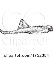Poster, Art Print Of Nude Female Human Figure Supine Pose Or Lying Down On Back Doodle Art Continuous Line Drawing