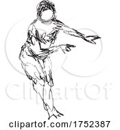 Poster, Art Print Of Nude Female Human Figure Sitting Up Doodle Art Continuous Line Drawing