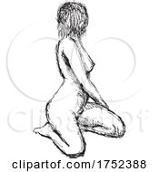 Poster, Art Print Of Nude Female Human Figure Sitting On Knees Doodle Art Continuous Line Drawing