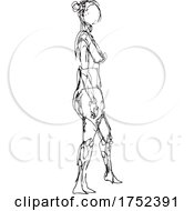 Poster, Art Print Of Nude Female Human Figure Model Posing Standing Doodle Art Continuous Line Drawing