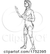 Nude Female Human Figure Posing Standing Doodle Art Continuous Line Drawing
