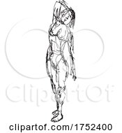 Poster, Art Print Of Nude Female Human Figure Posing Standing Doodle Art Continuous Line Drawing