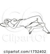 Poster, Art Print Of Female Nude Reclining In Supine Pose Continuous Line Doodle Drawing