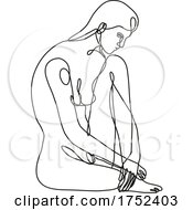 Female Nude Sitting With One Knee Up Continuous Line Doodle Drawing