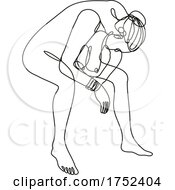 Poster, Art Print Of Female Nude Sitting Feeling Depressed Or Remorse Continuous Line Doodle Drawing