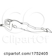 Poster, Art Print Of Female Nude Lying Down In Supine Position Continuous Line Doodle Drawing