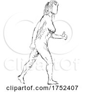 Poster, Art Print Of Nude Female Human Figure Striding With Thumb Up Side View Doodle Art Line