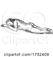 Nude Female Human Figure Model Posing Reclining Supine Pose Or Lying Down Doodle Art Continuous Line Drawing