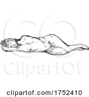 Nude Female Human Figure Model Posing Reclining Supine Pose Or Lying Down Doodle Art Continuous Line Drawing
