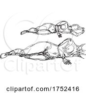 Poster, Art Print Of Nude Female Human Figure Model Posing Reclining Supine Pose Or Lying Down Doodle Art Continuous Line Drawing