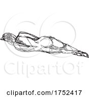 Poster, Art Print Of Nude Female Human Figure Model Posing Reclining Supine Pose Or Lying Down Doodle Art Continuous Line Drawing